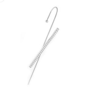 Crystal Crisscrossed Pave Silver Ear Hook - New In Box - Silver